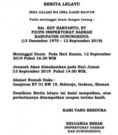 Berita Duka dari Irda Kab. Gunungkidul